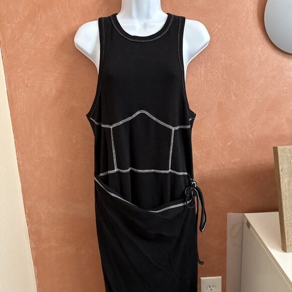 OSOS Design Maxi Dress Sz US12. Black Sleeveless Summer Boho Cotton Stretch - Picture 2 of 12